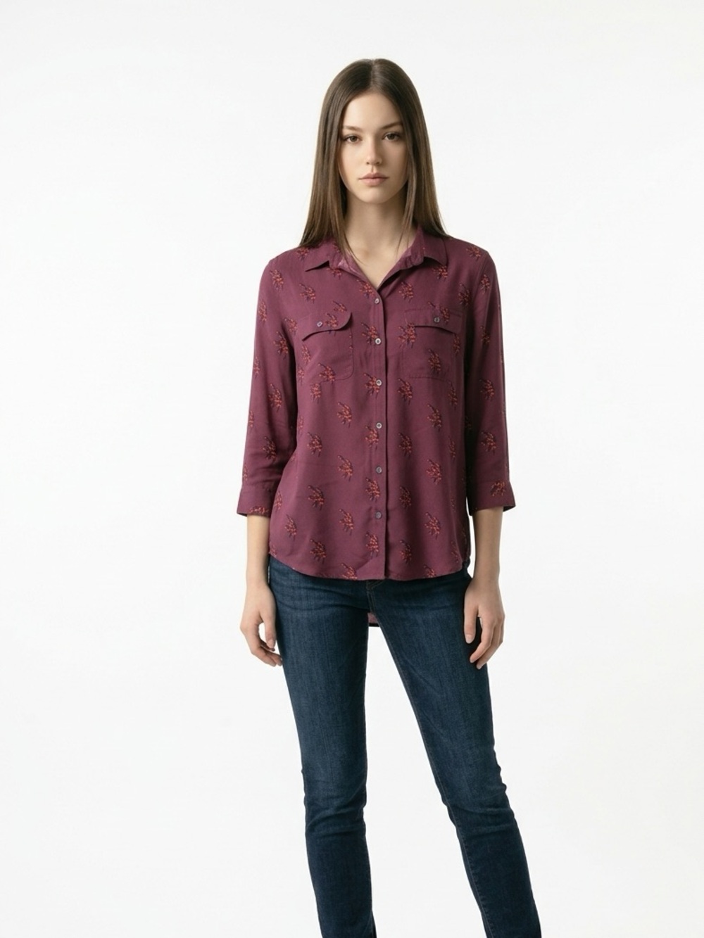 LOFT Mauve Floral Button-Up Shirt Jacket Large